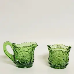 Vintage L.E. Smith green glass mini Creamer and Sugar Set