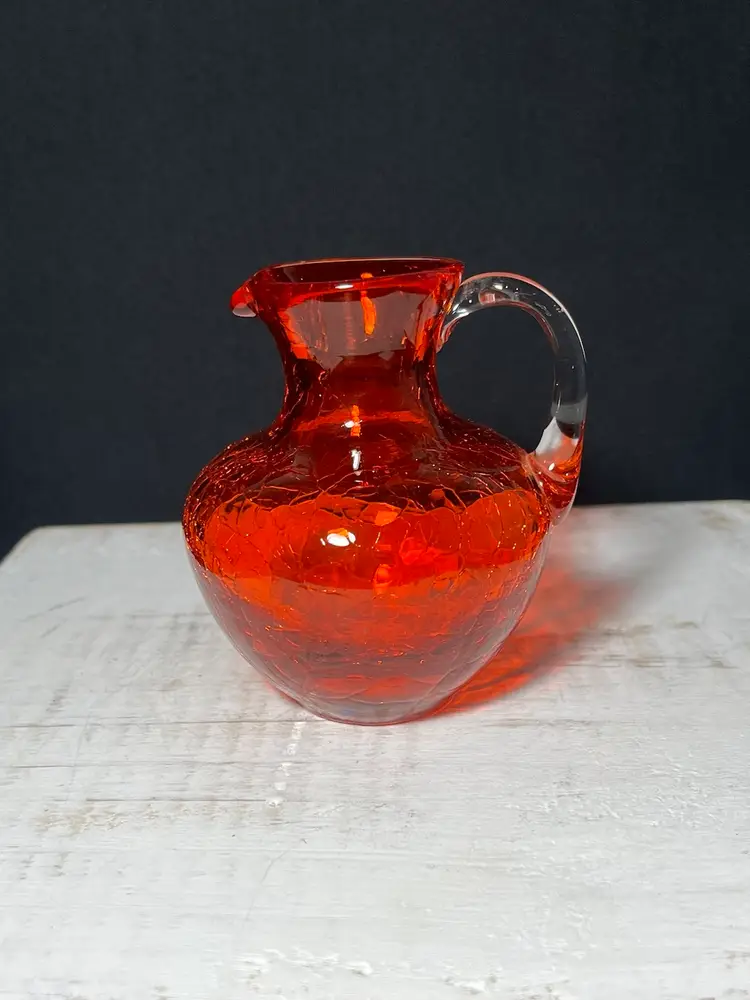 VTG Pilgrim Glass Orange "Glows" Crackled Glass Mini Pitcher