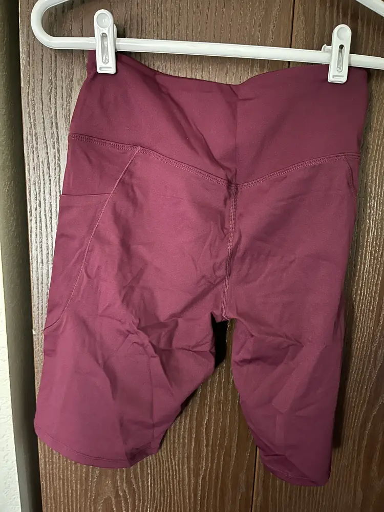 Share Oalka Womens Medium High Rise Biker Shorts Burgundy Pocket Athletic Compression