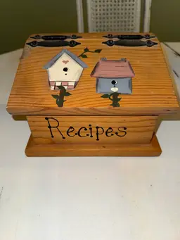 Vintage Wooden Recipe Box Hinged Lid Hand Painted Birdhouse And Ivy Country