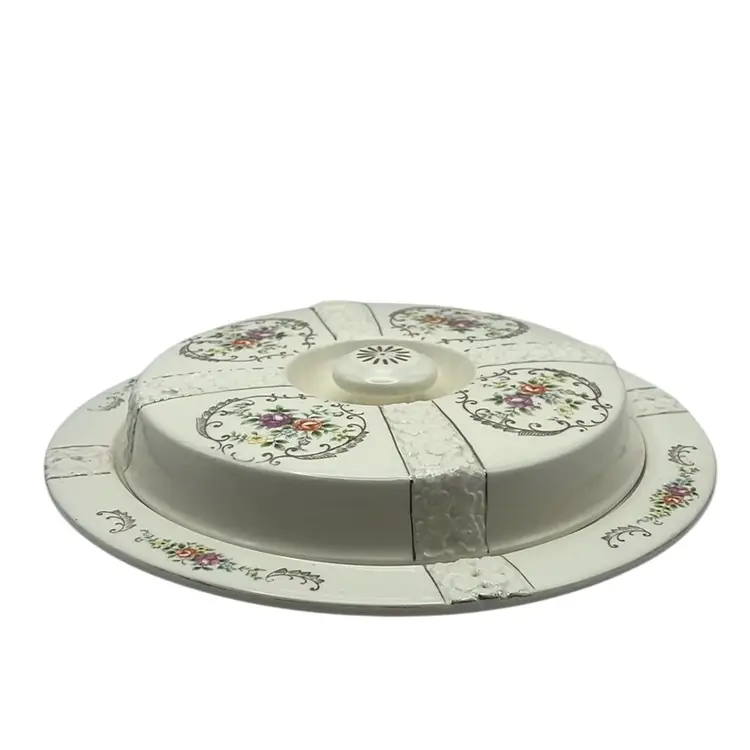 Vintage Hand Painted Divided Serving Dish, 11” Diameter