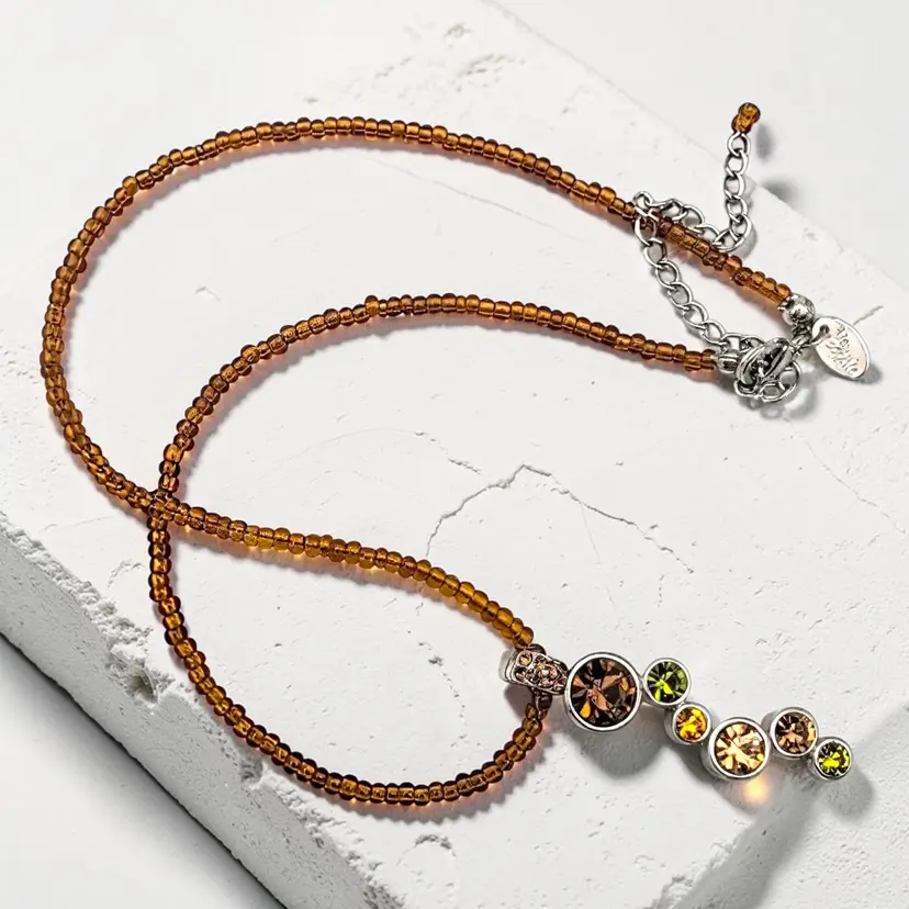 Lia Sophia Root Beer Float Seed Bead Chain Dangling Earth-tone Crystals Necklace