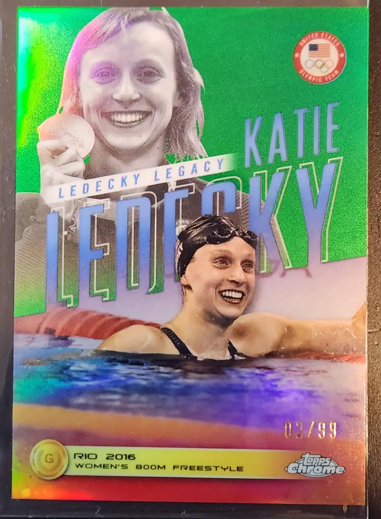 2024 Topps Chrome Olympics Katie Ledecky Legacy Green Parallel Rio 2016 /99