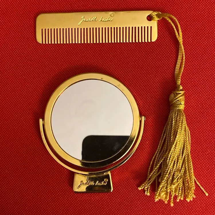 Vintage Judith Leiber Gold Plated Comb And Double Sided Mirror