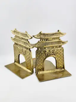 Vintage Brass Pagoda Korea Folding Book-end 5' tall