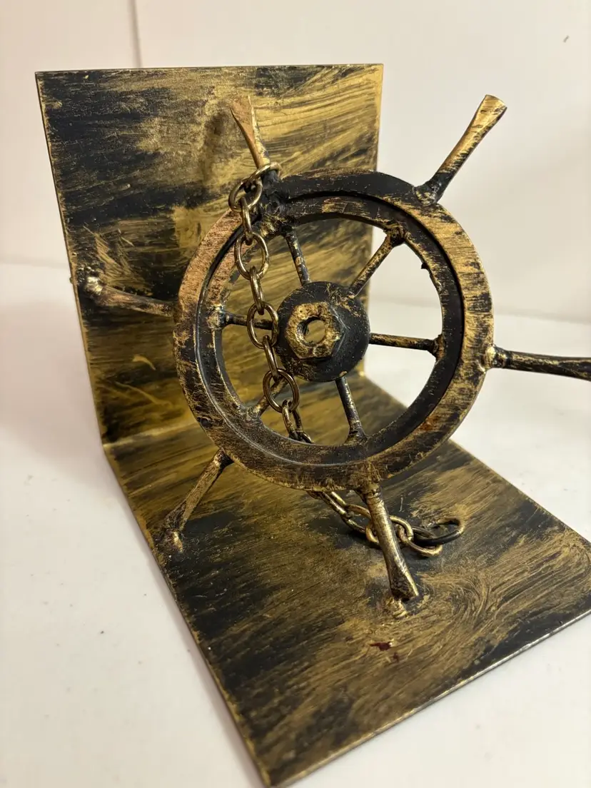 Nautical Cast Iron Bookend - Ship Wheel Rustic Coastal Decor