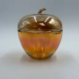 Jeannette Marigold Iridescent Vintage Carnival Glass Apple Shaped Candy Dish