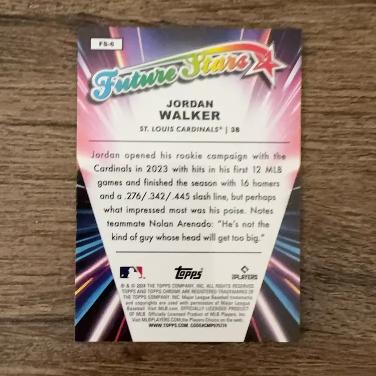 Jordan Walker Future Stars RC 2024 Topps Chrome St. Louis Cardinals
