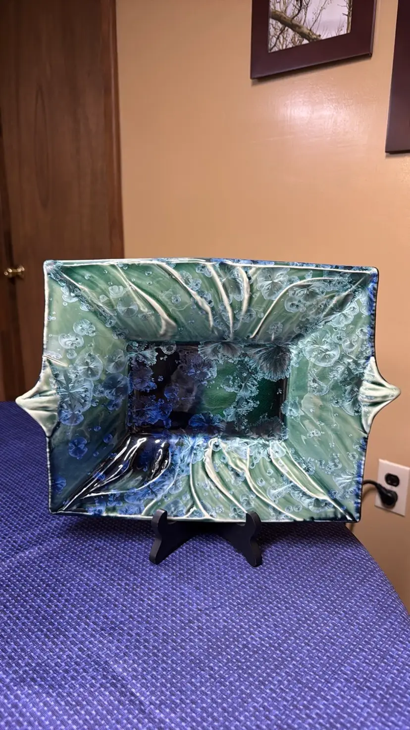 Bill Campbell crystalline glaze pottery rectangular cookie plate