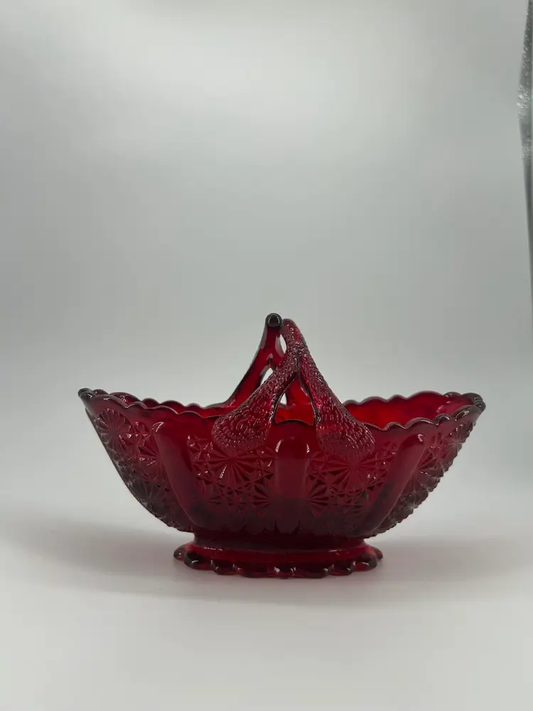 Fenton Glass Ruby Red Daisy Button Twig Split Handle