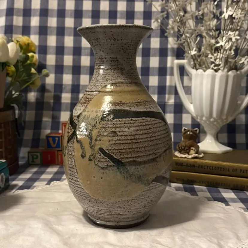 Studio Pottery Signed David Lunt from Manchester, England, Large Vase - 11” tall, 4” in diameter at the top, and 3.5” in diameter at the bottom