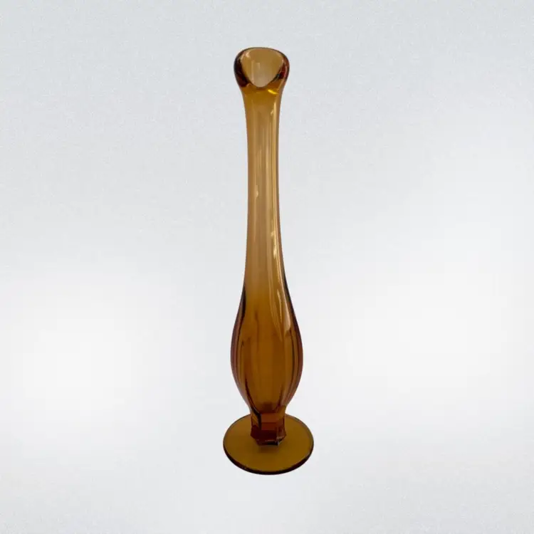 Petite 8.5” Amber Glass Swung Pedestal Vase