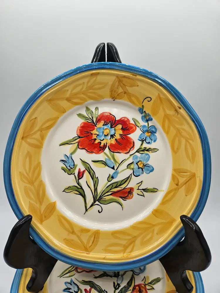 4 Pier 1 Provance Yellow Blue Flowers Salad Plate 8 3/8" Earthenware