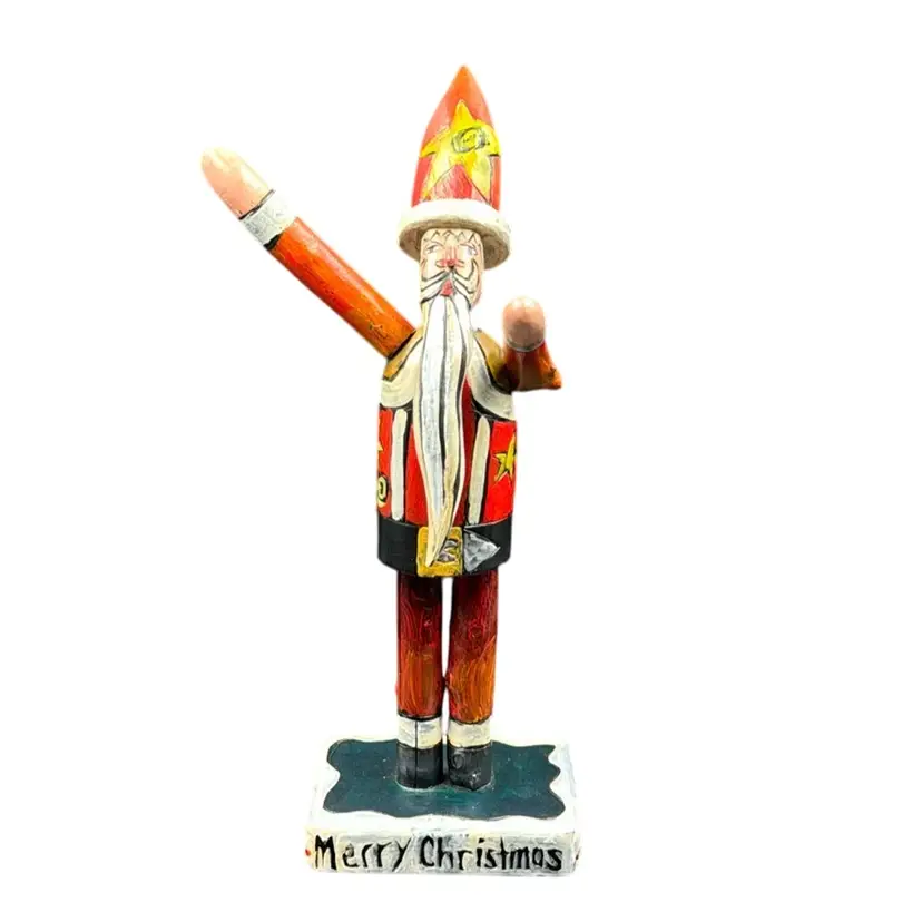 "Sticks.com Roots Original Extra Small Santa Sculpture" Signed and Dated Vintage Collector's Item HTF - Handcarved & Handpainted in Des Moines, IA "Stick Handmade" Folk Art