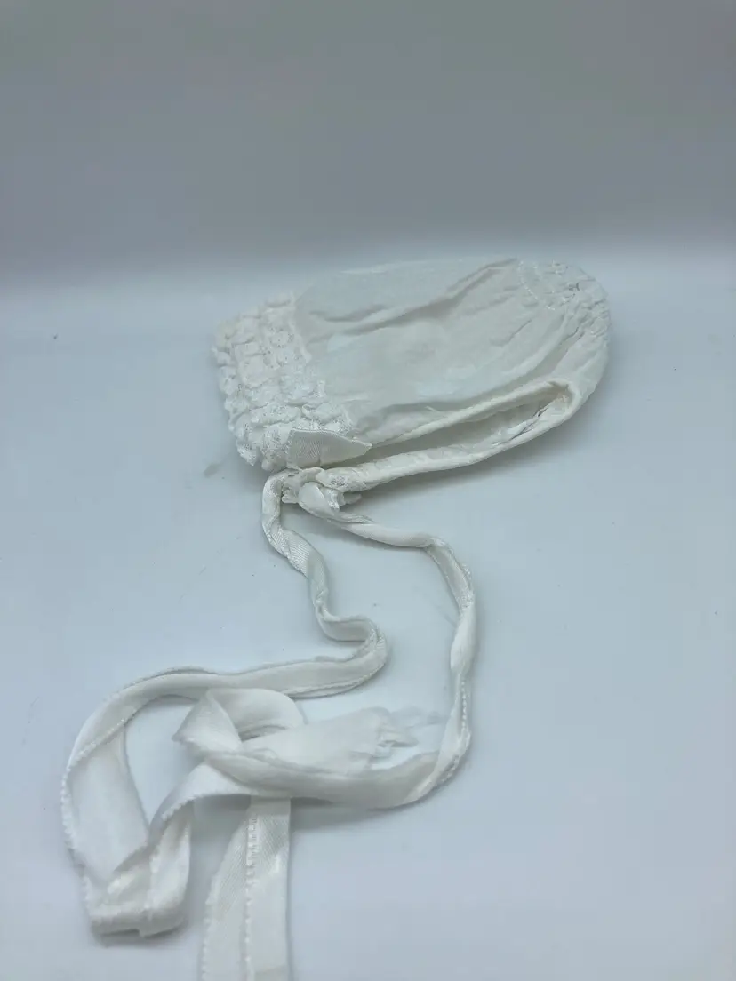 White Fabric Baby Bonnet