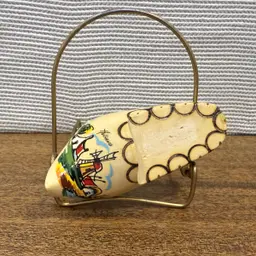 Painted Wood Dutch Shoe Souvenir: Vintage 5 Inch Hand Carved Holland Windmill Clog (0244-25)