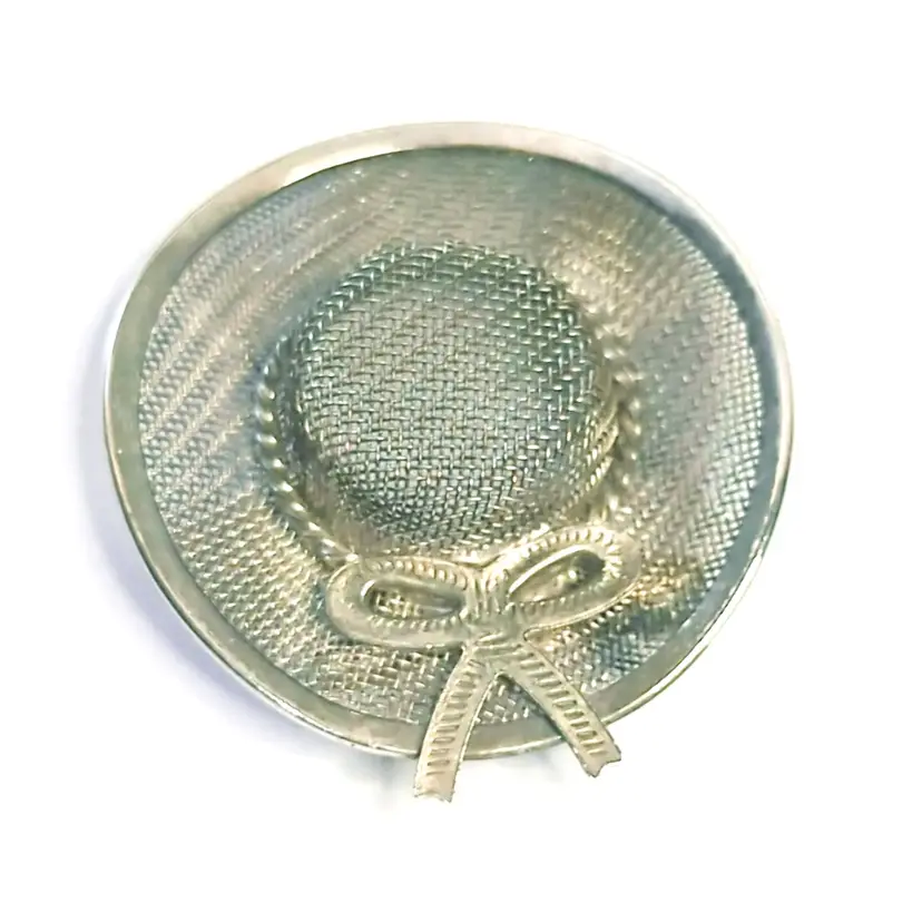 Vintage Silver Tone Hat Brooch With Bow Mesh Design 1.5 Inches