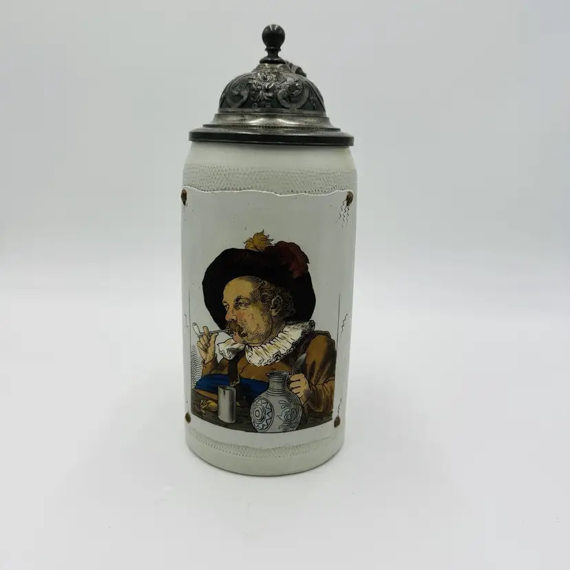 Antique Mettlach Villeroy & Boch Beer Stein 1887 1L Large Germany  9.5”