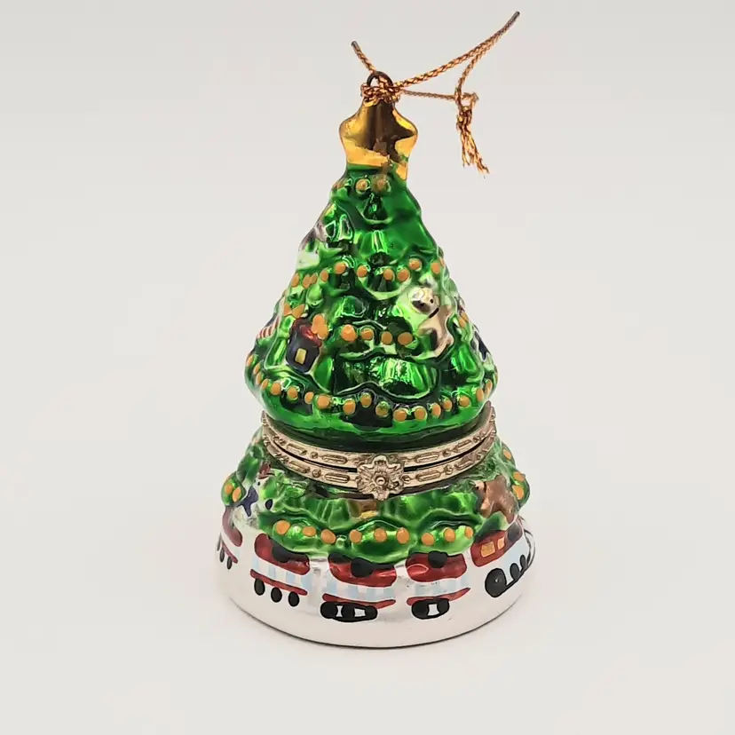 Mr Christmas Shiny Christmas Tree with Train Hinged Ornament Photo Holder