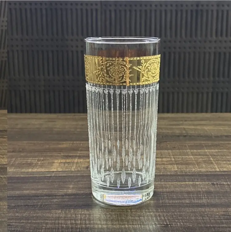 Culver Art Glass Tyrol Highball Set of 5 22KT Gold Vintage MCM Glasses