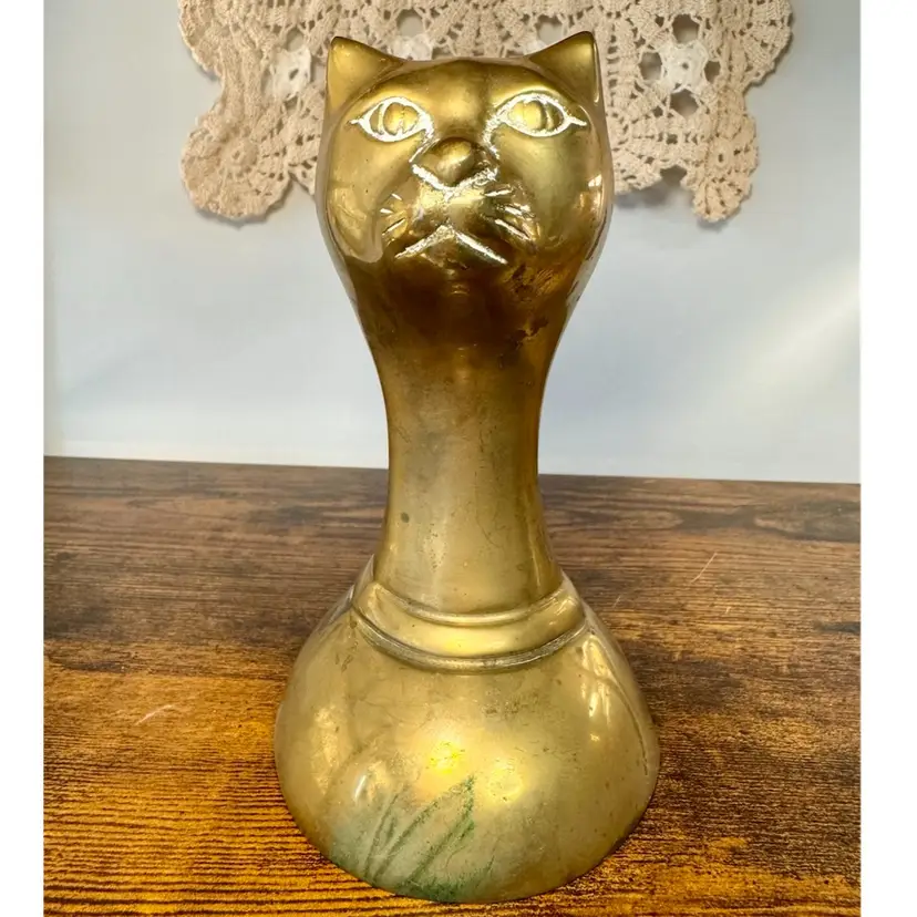 ๐ป 6.25โ vintage Leonard Silver Co. brass cat bookend or door stopper