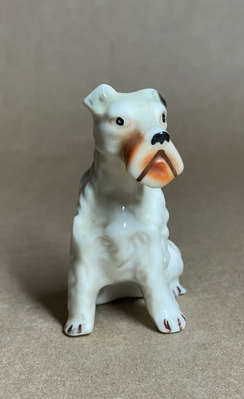 Airedale Terrier Glazed Porcelain Miniature Dog Figurine Shelf Printer Box Display