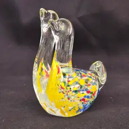 Art Glass Paperweight Goose Gosling Multicolor Spatter 3⅞” Tall × 3⅛" Long Unbranded