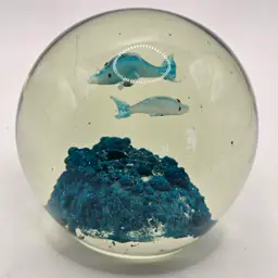 Art Glass Paperweight With fish dolphins