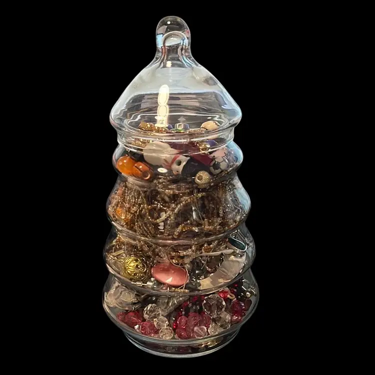 Christmas Special: Craft Jewelry, Stones, Beads, Antique Brass And Glass Buttons, Seed-beads, And Lots Of Rhinestones! 2.9 Pounds Of Goodies! And A Glass Christmas Tree Jar Bonus!!!