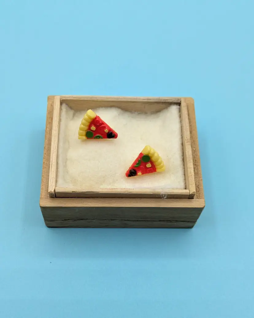 Small Cheesy Pizza Slice Stud Post Earrings