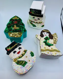 Holiday Beaded Sequined Satiny Trinket Boxes Candy Christmas Gift Boxes (4)