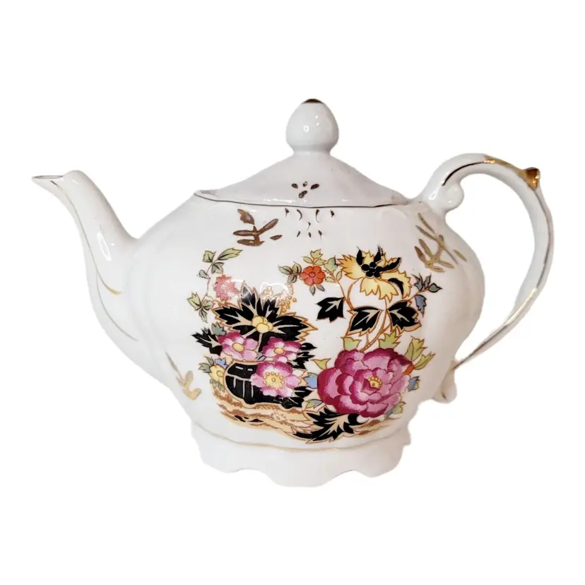 Vintage Porcelain Musical Floral Teapot Japan Music box Music box works well