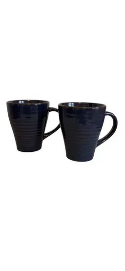 Pfaltzgraff Ribbed Design Mugs Set of 2 Stoneware Blue Pointe