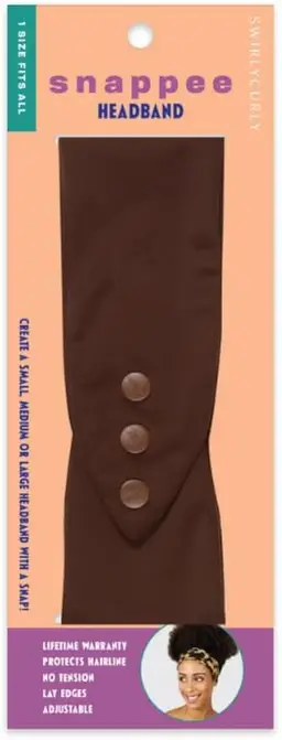 SWIRLYCURLY 3 snap adjustable non slip Headband NWT/NIP Color - Brown