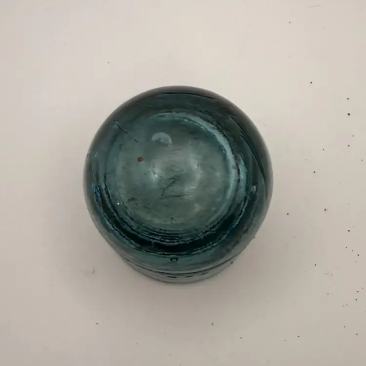 Vintage Teal Blue Glass Electrical Insulator Marked "NEW YORK BROOKFIELD".