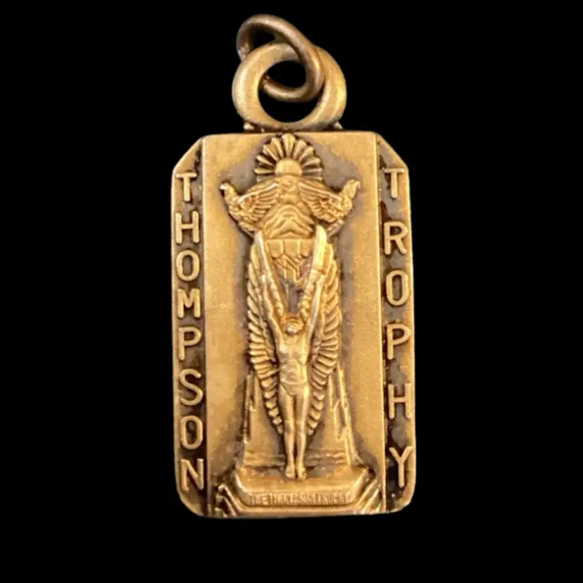 Sterling Silver Gold Wash Thompson Trophy, 1st Place Bowling Rectangle Pendant 1”, Robbins Co.