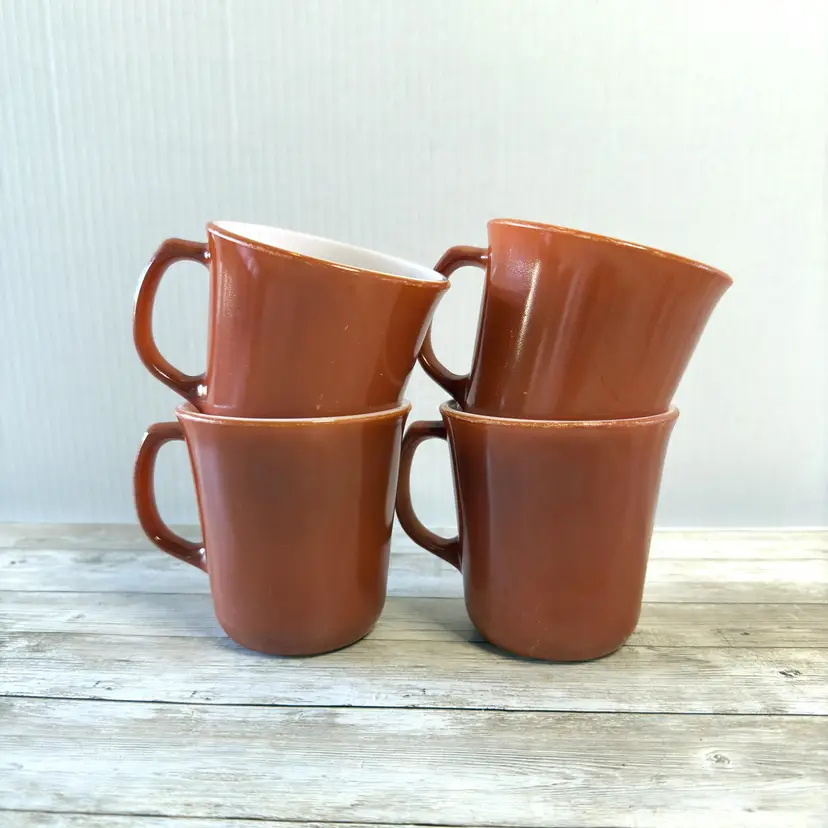 Burnt Orange Vintage Pyrex D-Handle Mugs: Set of 4 Retro 1970s Corning Coffee Cups (0023-25)