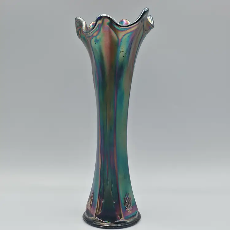 Antique Fenton Cobalt Blue Carnival Glass Butterfly & Berry Swung Vase