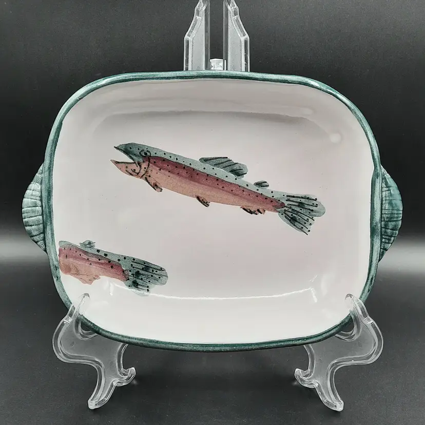 Mudlark Pottery Rainbow Trout Fish Square Serving Dish