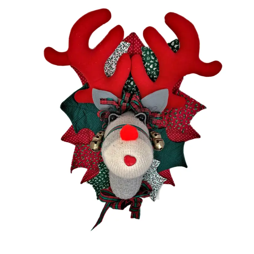 Sock Reindeer Christmas Wall Decor Home Hanging Holiday Rudolph Quilted Vintage