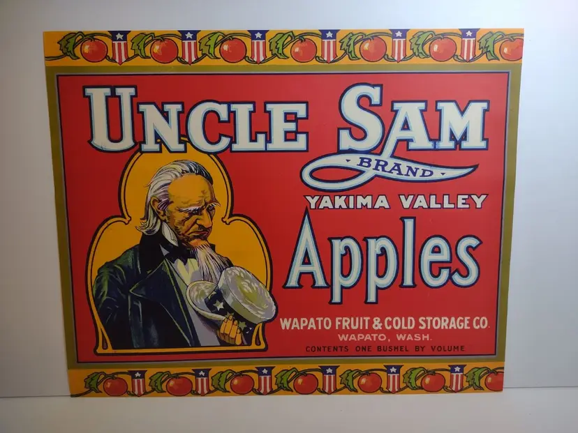Uncle Sam Yakima Valley Apples Crate Label Original Vintage 1930's Patriotic