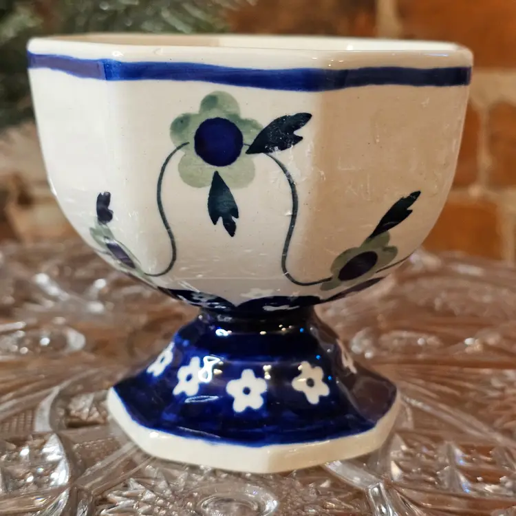 Polish Pottery Zdunek Boleslawiec Footed Dessert Ice Cream Dish Octagonal Bowl