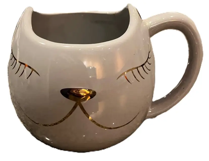 Gray Cat Mug with Shiny Gold Nose and Ears by Arlington Designs