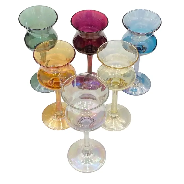 Set of 6 - Iridescent Multi-Colored Stemmed Cordial Glasses/Shot Glasses/Votives