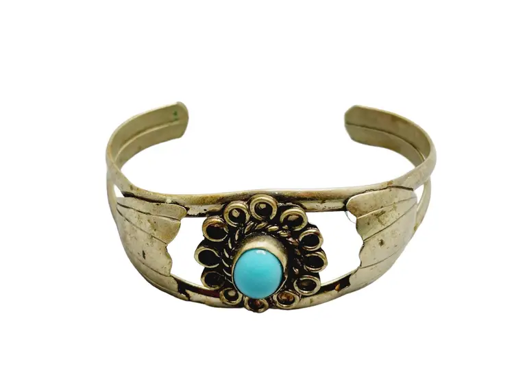 Vintage Signed Mexico Alpaca Cuff Bracelet (A798)