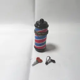 Barber Pole Hinged Trinket Box w/Scissors and Blow Dryer Trinkets