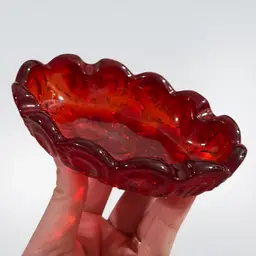 LE Smith Amberina Glass Moon & Stars Ashtray, Vintage Cadmium Glass Moon & Stars Oval Ashtray, Amberina Glass Moon And Stars Trinket Dish, UV Glows