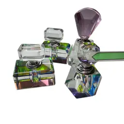 2.5” 2.7” 3.7” Vintage Prism  Crystal Perfume Bottles Plus A Pink One with Stoppers