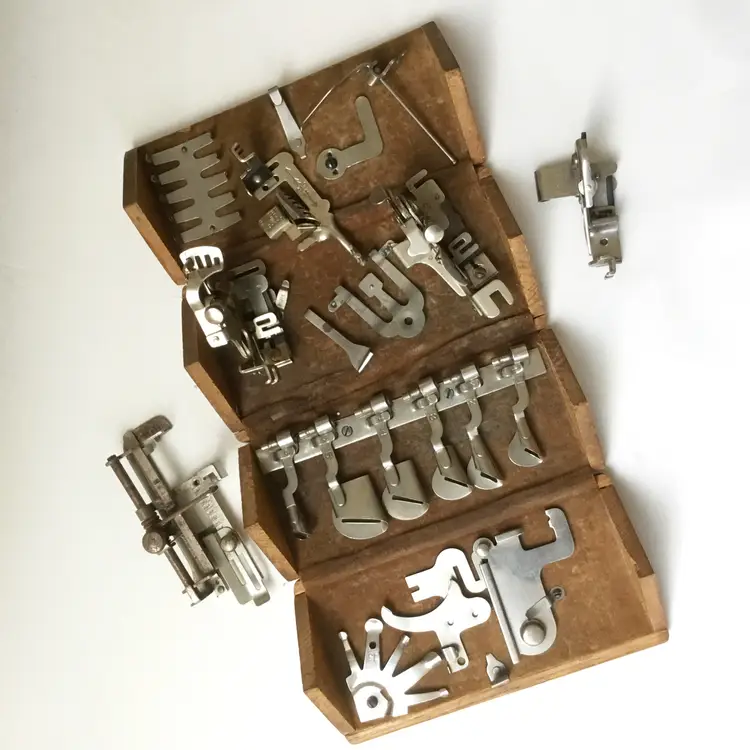 Antique Singer Wooden Fold Out Puzzle Box and Sewing Machine Attachments