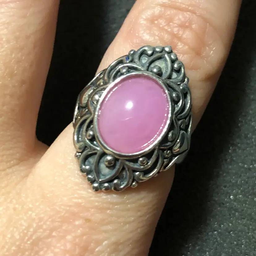 925 Sterling Silver Pink Stone Size 8 Ring